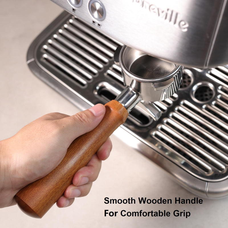 CAPFEI Portafilter 54 mm Double Spout for Sage/Breville Barista BES 870/878/880 Filter Basket with Walnut Wood and Stainless Steel Filter Holder