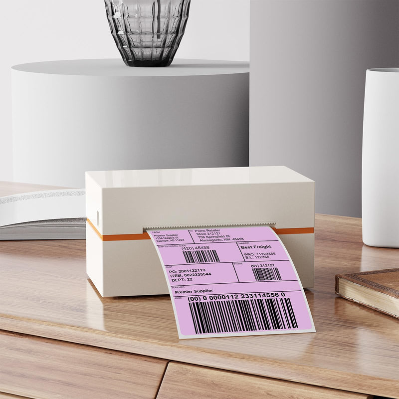 Purple Thermal Labels Vinyl 6 × 4 Inch Self-Adhesive Rectangle Stickers Roll Waterproof Printer Decals Shipping Tag for QR Code DIY Office Address 250 PCS Purple