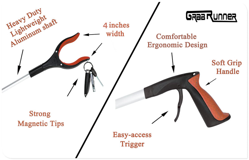 [Australia - AusPower] - 2 pack 32 inch GrabRunner FDA Registered Reacher Grabber Tool with Strong Magnetic and Swivel Head (New Red) New Red 