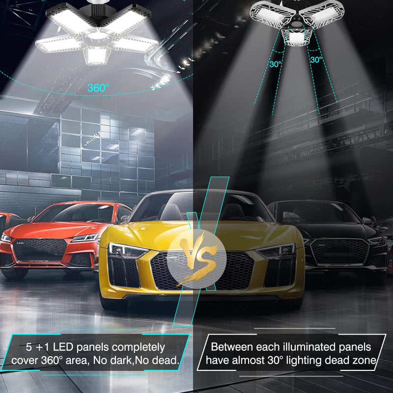 [Australia - AusPower] - LED Garage Lights - 160W 16000LM 6500K Garage Lights Screw in LED Garage Ceiling Lights with 5+1 Deformable Panels, Garage Lights Ceiling LED for Garage, Workshop, Basement Support E26/E27 (1) 1 