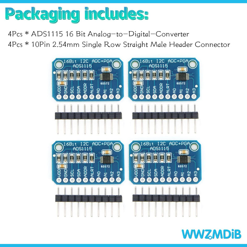 [Australia - AusPower] - 4Pcs ADS1115 16 Bit 16 Byte 4 Channel I2C IIC Analog-to-Digital ADC PGA Converter for Arduino Raspberry Pi DIY and Other Experiments 