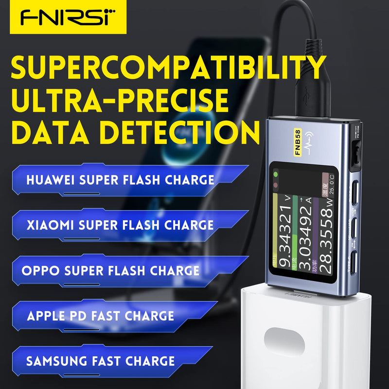 [Australia - AusPower] - FNIRSI USB Tester 4-28V 7A LCD USB A&C Voltage Current Power Tester Multimeter, Fast Charge Detection Trigger Capacity Ripple Measurement, PD2.0/PD3.0,QC2.0/QC3.0 