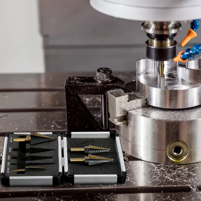 [Australia - AusPower] - Step Drill Bits, 5PCS HSS Titanium Step Drill Bit Set, 50 Sizes High Speed Steel Step Bits for Metal with Aluminum Case Straight 5 PC Set 
