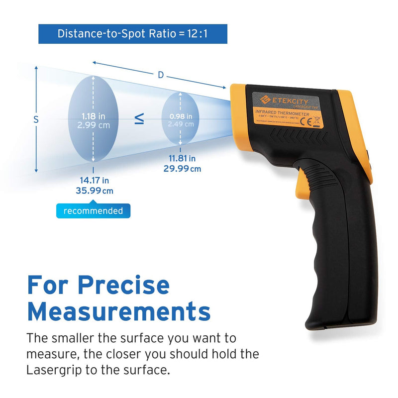 [Australia - AusPower] - Etekcity Infrared Thermometer 749 (Not for Human) Temperature Gun Non-Contact Digital Lasergrip with LCD Backlit Display, -58℉ to 716℉ (-50℃ to 380℃), Black-Yellow Yellow 
