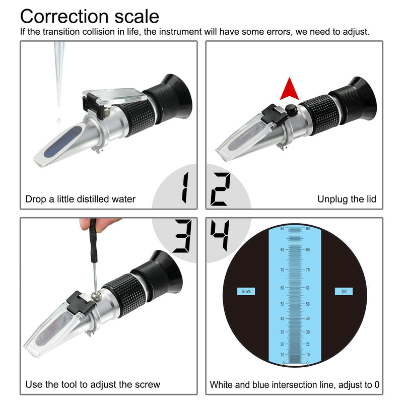 Brix Refractometer 0~90%, Handheld Sugar Refractometer, High Accurate Brix Measurement Meter with ATC for Fruit, Beverages&Juice, Honey, Maple Syrup, Molasses and Other Sugary Drink Brix 0~90%