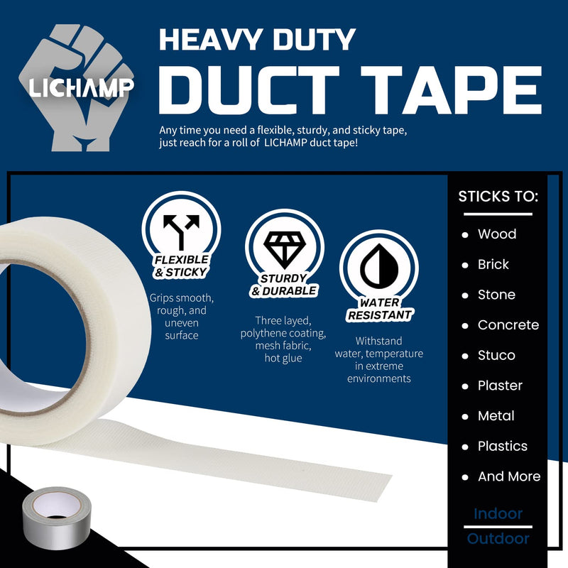 Lichamp Clear Duct Tapes Heavy Duty, Waterproof No Residue Clear Duct Tape for Packaging Taping Sealing Repairing Tying, Thick & Wide Tape for DIY or Commercial Use, 2 inches x 25 Yards 1