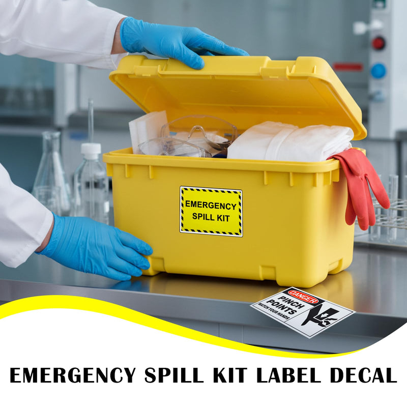 20 Pcs Emergency Spill Kit Label Decal - 5" x 3.5" Vinyl Self Adhesive Emergency Safety Warning Waterproof Sign for Industrial Hazmat Facilities Notices, Spill Kit Station 20