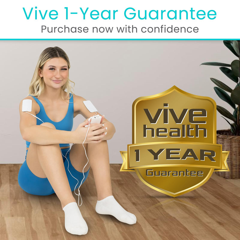 [Australia - AusPower] - Vive 50 Mode TENS Machine for Pain Relief Therapy - EMS & Tens Muscle Stimulator for Back, Body, Recovery, Cramps - Rechargeable Unit with 8 Reusable Electrode Pads & Adjustable Intensities 