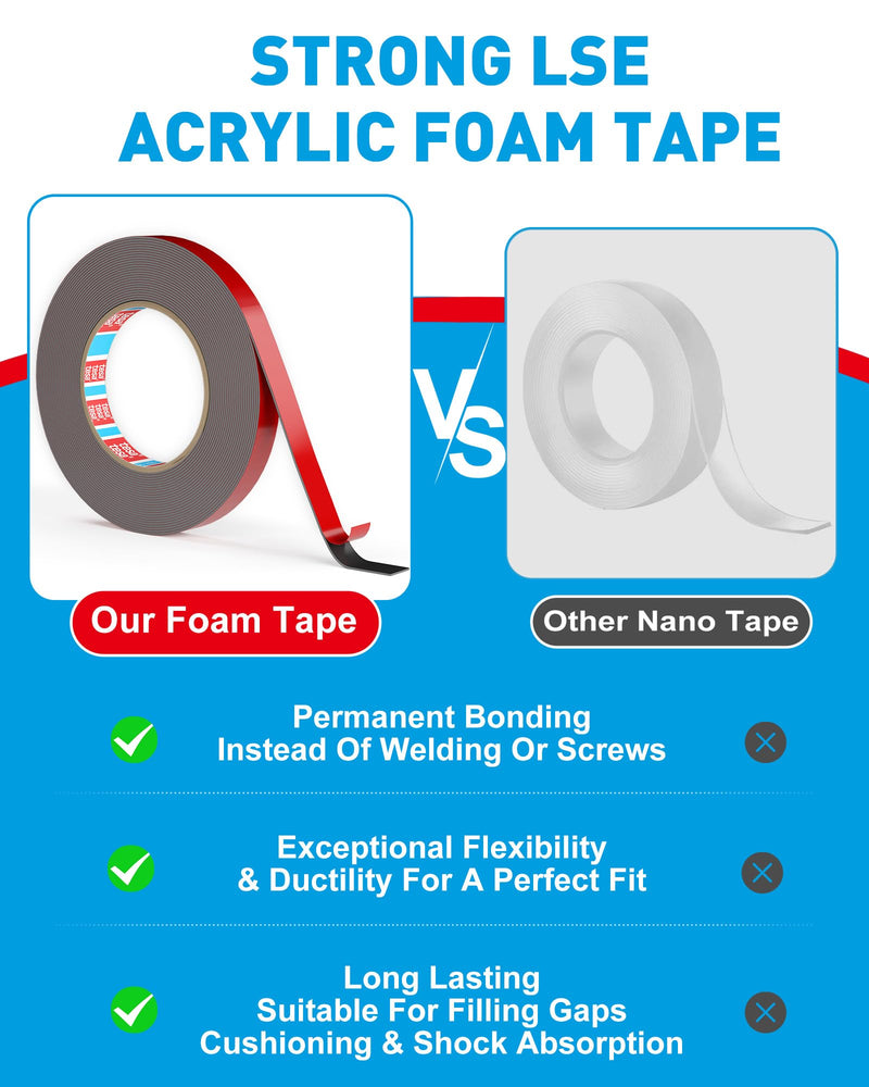 EMITEVER Double Sided Tape Heavy Duty, Tesa Adhesive Mounting Tape Waterproof, 0.59IN x 27FT Strong Acrylic Foam Tape for Walls, Automotive, Home Office Decor 0.59IN x 27FT-6411