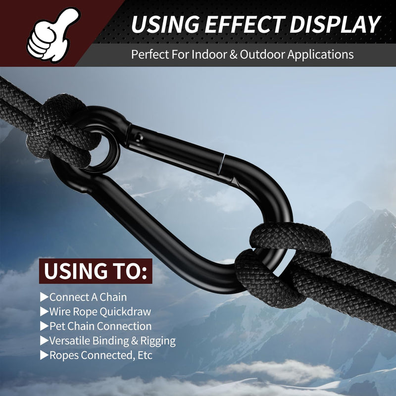 [Australia - AusPower] - Spring Snap Hooks, Black Carabiner Clip, Heavy Duty Rope Connector, Quick Link Carabiners Spring Snap Hooks for Indoor & Outdoor, Camping, Climbing, Fishing, Hiking 1.57 Inch, 10 Pack 