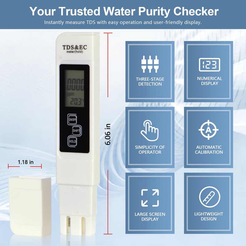 [Australia - AusPower] - 4 in 1 TDS Meter, TDS Meter Digital Water Quality Tester, Portable, EC Meter & Temperature Meter, 0-9999 ppm for Hydroponics, Pool, Aquarium and Water Hardness Test 