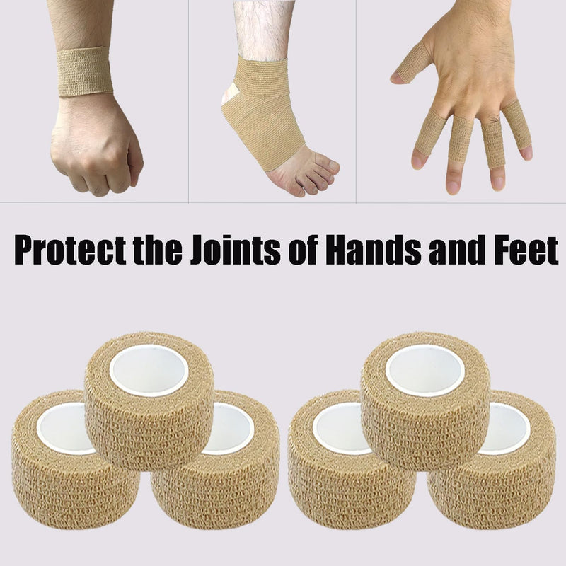 Hysiwen 6 Pack 1" x 5 Yards Self Adhesive Bandage Breathable Cohesive Wrap Self Adherent Vet Tape Self Stick Bandage Wrap for Sports, Athletic, Wrist, Ankle(Skin Color) 1 Inch Skin Color