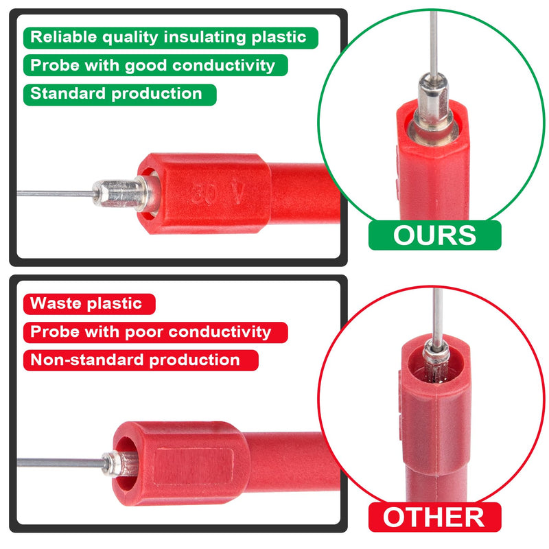 [Australia - AusPower] - 4 pcs Test Probe Pins, Stainless Steel Insulation Non-Destructive Pin, 0.7 mm Wire Piercing Probe Pin, Multimeter Probes for 4mm Banana Socket - Black, Red 