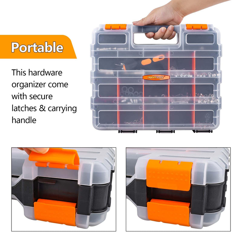 HobbyPark RC Hardware Organizer Box Adjustable Compartments Removable Dividers Durable Plastic Double Side Tools Box Screw Organizer For Nuts, Bolts, Screws, Nails, Small Parts, Tools