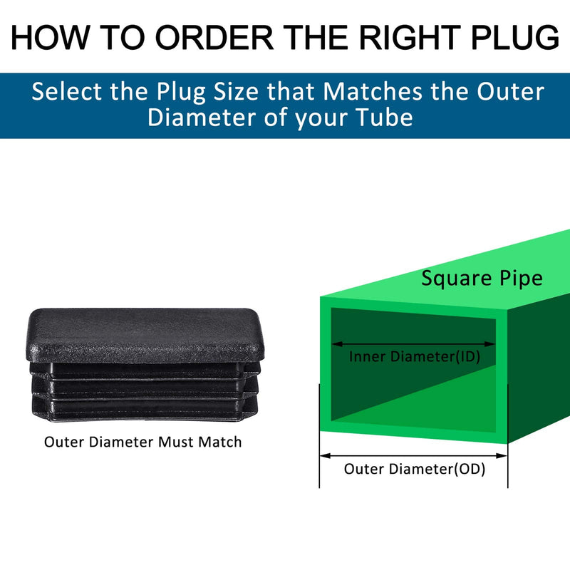 1 x 2 Inch Rectangle Plastic Plugs Tubing End Caps Black Plastic Rectangle Plugs Tubing Post End Cap for Rectangle Tubing Chair Glide Inserts (24) 24