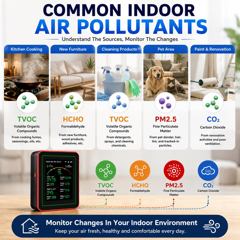 15-in-1 WiFi Indoor Air Quality Monitor with App, CO₂, TVOC, HCHO, PM2.5 and PM10 Monitor, Temperature and Humidity Display, Colour Display, Air Quality Alarm for Home and Office WiFi 15in1