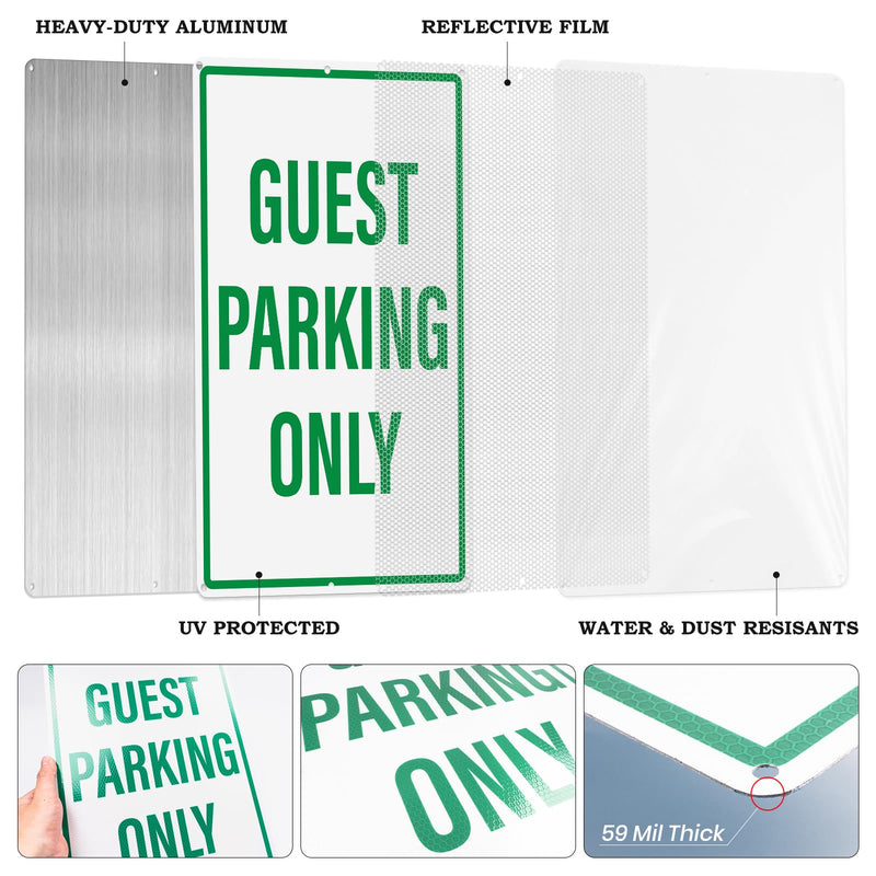 2 Pack Guest Parking Only Signs 12" x 18" Reflective Aluminum Metal Signs Rust Free Visitor Parking Sign for Driveway Business Apartments Hotels