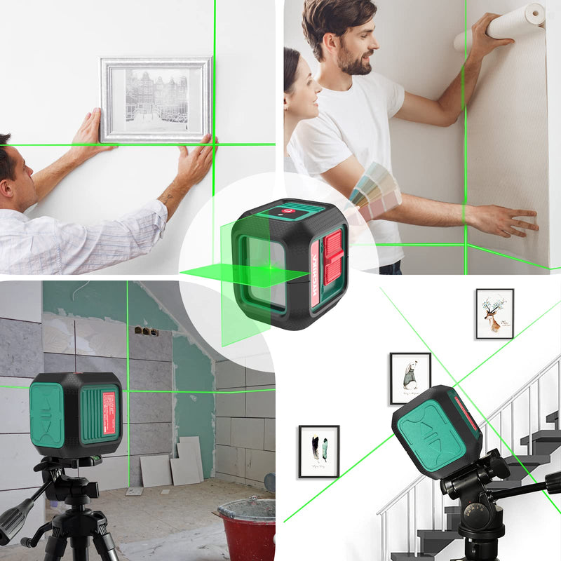 [Australia - AusPower] - HYCHIKA Laser Level 360 Self Leveling, 50 ft Lazer Leveler Tool, Green Cross Line Lazer Level for Picture Hanging, Tile, Decoration & DIY Indoor/Outdoor Construction, Battery & L-Bracket Included 