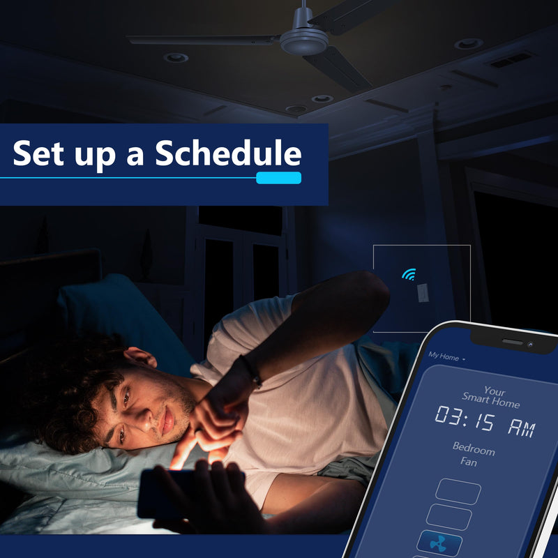[Australia - AusPower] - LIDER Smart Fan Switch, Wi-Fi 4-Speed Fan Control Switch, Single Pole Only, 2.4GHz WiFi Remote Control Ceiling Fan Switch, Neutral Wire Required, 120V, 1.5A Motor, LED Indicator Speed, White WiFi Fan Switch 