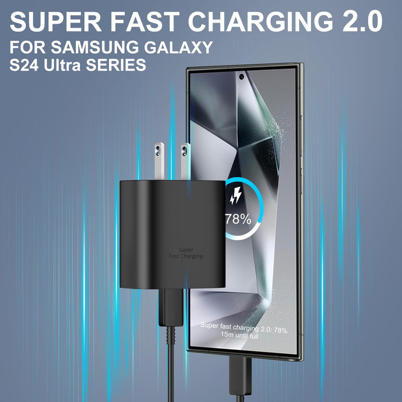 [Australia - AusPower] - USB C Fast Charger, 45W Samsung Super Fast Charger Type C Android Phone Charger Block with 10FT Long Type C Fast Charging Cable for Samsung Galaxy S24 Ultra/S24/S24+/S23 Ultra/S23/S23+/S22, Galaxy Tab Black 