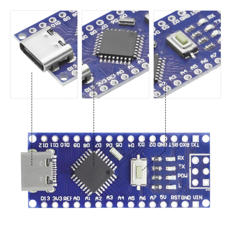 Nano Module with CH340 Microchip, 5 V/16 MHz Nano Board Compatible with Arduino IDE (Type C Port) Pack of 5 5 PCS Type C port