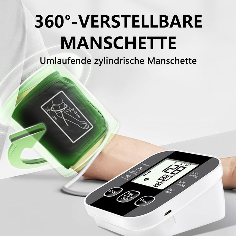 Upper Arm Blood Pressure Monitor with Large LCD Display, Intelligent Automatic Blood Pressure Monitor with Voice Output, Adjustable Cuff (22-36 cm), 2 x 99 Memory, for Home Use