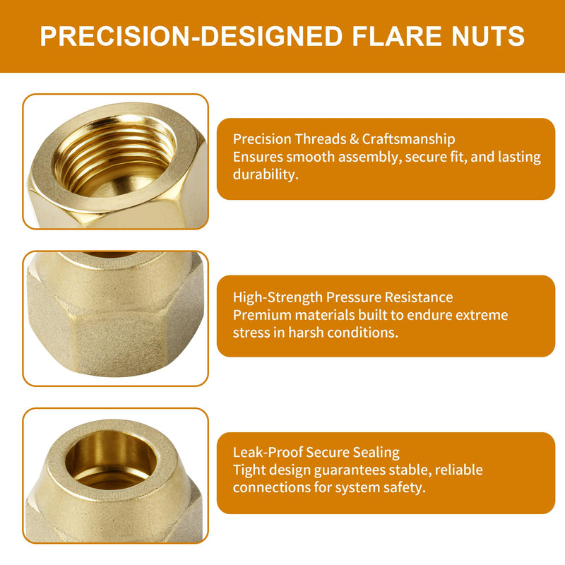 [Australia - AusPower] - Premium Brass Flare Nut Set - SAE 45° Flare Tube Fittings for Air Conditioning & Copper Pipe Extension Butt (5/8", 5 Pack) 5/8in 