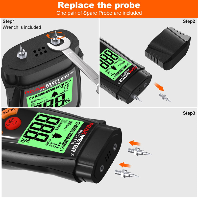 [Australia - AusPower] - Digital Moisture Meter, with battery and LCD display, suitable for quick determination of moisture content of many types of logs, paper, plywood, plaster walls, floor coverings, etc. 