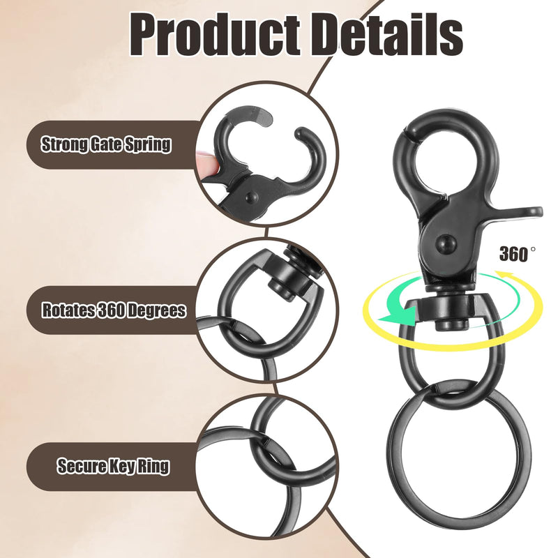 [Australia - AusPower] - 6 Pcs Black Swivel Snap Hooks, 60mm Zinc Alloy Trigger Carabiner, Heavy Duty Swivel Eye Snaps Door Lock Pets Cage Clip Flag Clips for Marine Sports Luggages Pets Swings Keychains 