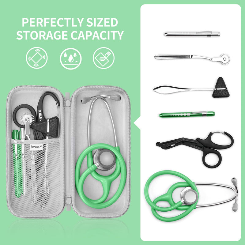 [Australia - AusPower] - Yinke Stethoscope Case for 3M Littmann Classic III, Lightweight II S.E, MDF Acoustica, Cardiology IV Stethoscopes -Extra Room Medical Scissors Reflex Hammer Penlight,Ideal Gift Nurse Doctor, Green-PU 