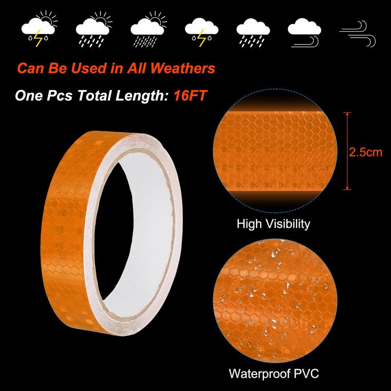 PATIKIL Reflective Tape, (1 Inch x 16 Ft, Orange) (1 Roll), Waterproof Self Adhesive Safety Warning Stickers Outdoor Night Reflector Tape with Scraper, Suit for - Truck/Trailer/Car 1 Inch x 16 ft