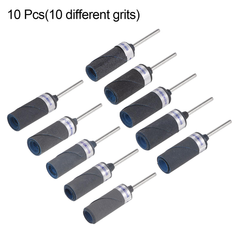 [Australia - AusPower] - QUARKZMAN 10pcs Sanding Sleeve Roller Set 180-2500 Grit 2.35mm Shank Sanding Drums Sleeves Cylinder Grinding Head for Woodworking Glass Metal Polishing 