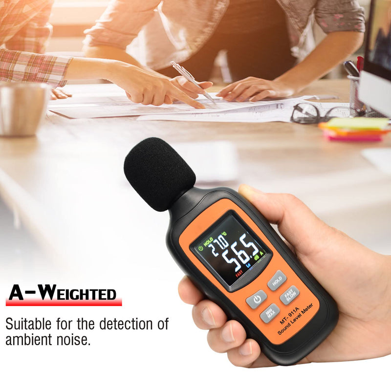 [Australia - AusPower] - Decibel Meter,Digital Sound Level Meter Portable SPL Meter,35dB to 135dB Temperature Function,Noise Meter with A-Weighted [MAX/MIN Fast/Slow Data Hold], Use for Home, Noisy Neighbor, Factory Orange & Black 
