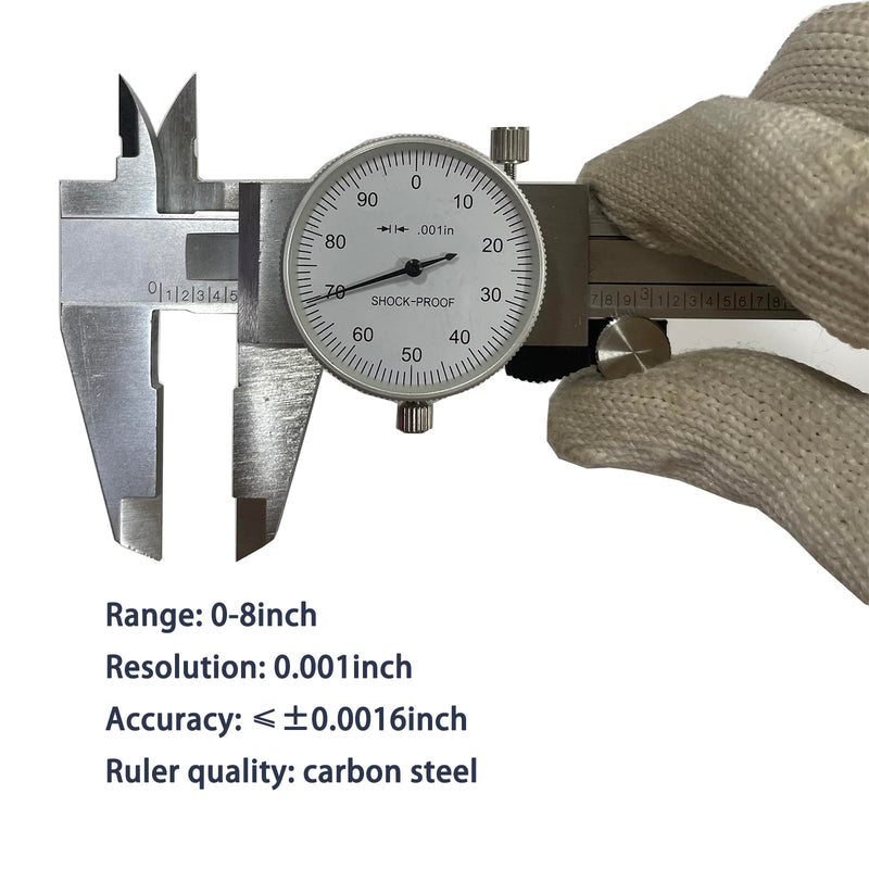[Australia - AusPower] - 8 Inch Dial Caliper, MFQNENLK 4-Way Measurement Calipers, 0.001 Accuracy Imperial Shockproof Measuring Tool with Plastic Case (Dial Caliper 0-8" Range) Dial Caliper 0-8" 