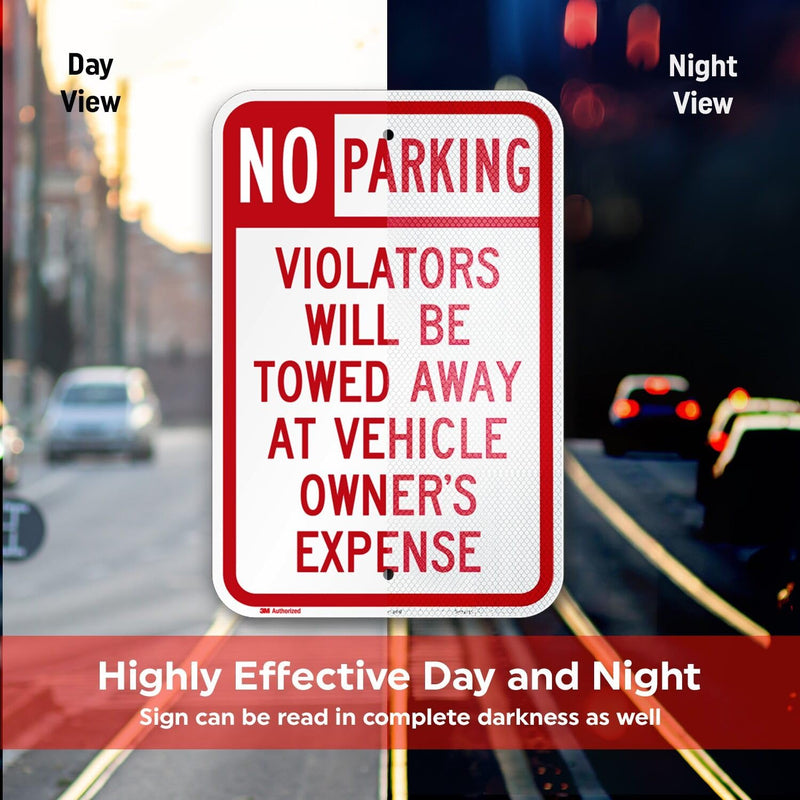 SmartSign Basics No Parking Violators Will Be Towed Away at Vehicle Owner's Expense Sign | 12 x 18 Inches Engineer Grade Reflective ACM, UV Resistant Overcoat, Made in USA 12" x 18" EG Reflective ACM