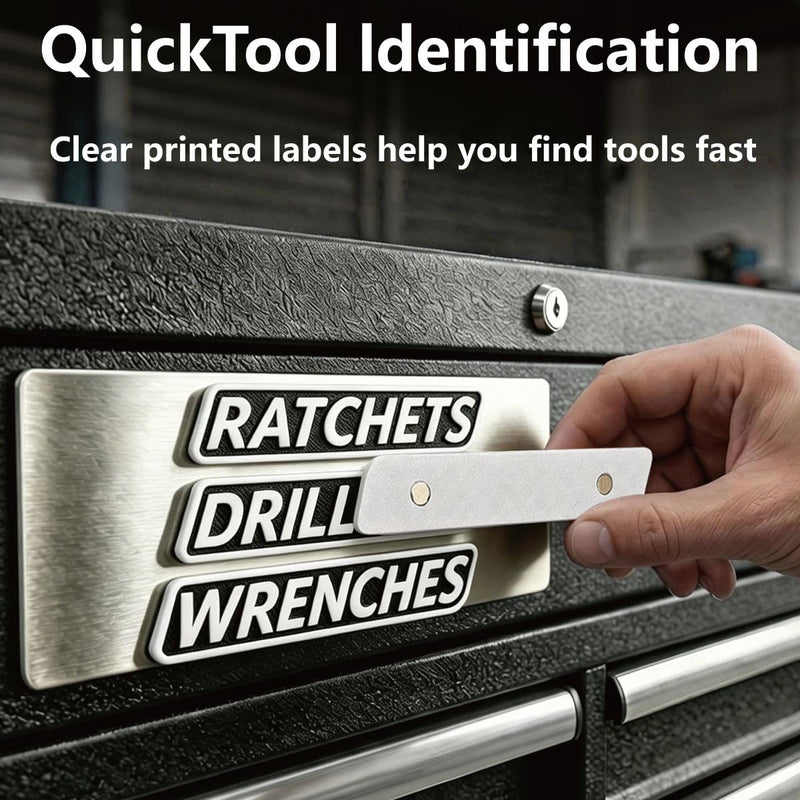 Magnetic Tool Box Labels 12 Pack, Reusable Magnetic Toolbox Labels Suitable for Garage Organization,Steel Toolboxes,Drawers and Mechanic Carts (Black) Black