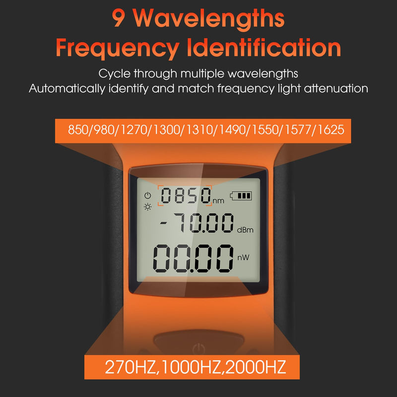 [Australia - AusPower] - Fiber Tester - Rechargeable Optical Power Meter -70~10dBm with 9 Test wavelengths (USB Type-C Fast Charging) 