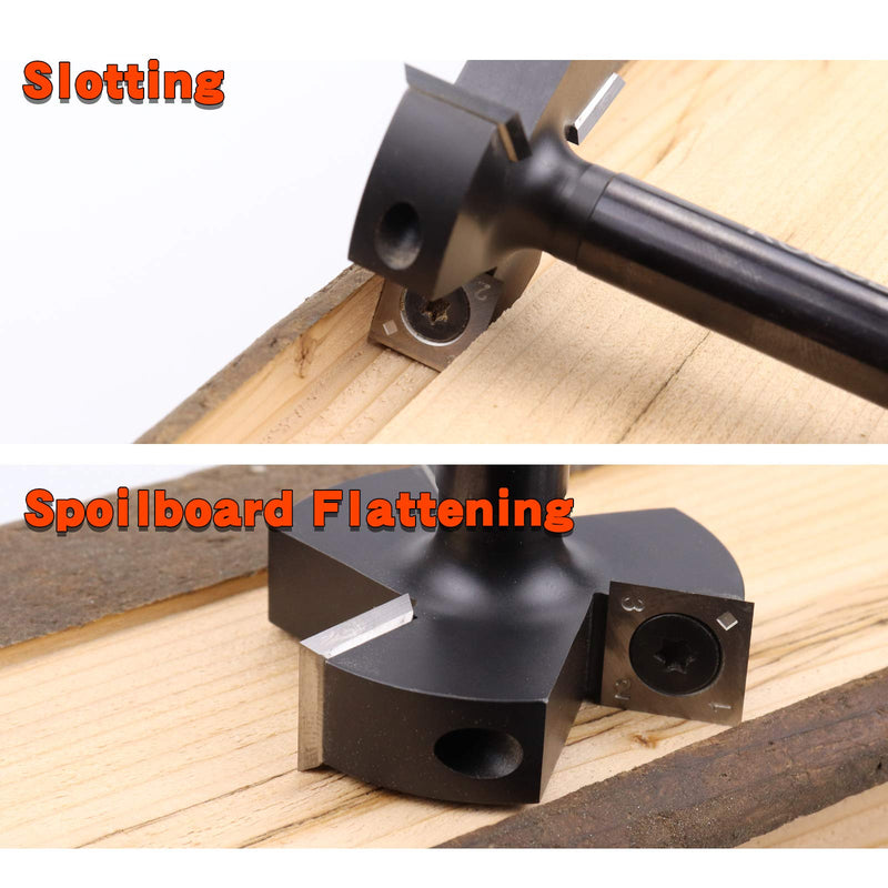 CNC Spoilboard Surfacing Router Bit, 1/2" Shank 2” Cutting Dia Insert Carbide Slab Flattening Grooving T-Slotting Woodworking Milling Cutter Tools By ROOCBIT 1/2" Shank-2" Cut Dia.
