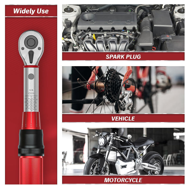 Thorstone 1/4 Torque Wrench, 10-150 in.-lb./ 1.1~16.9Nm Dual-Direction Adjustable Micrometer Click Torque Wrench, 72-Tooth Gear, ±2% Clockwise High Accuracy Reversible Dual Range Scales 1/4 IN 10-150 FT-LB (72 TOOTH)