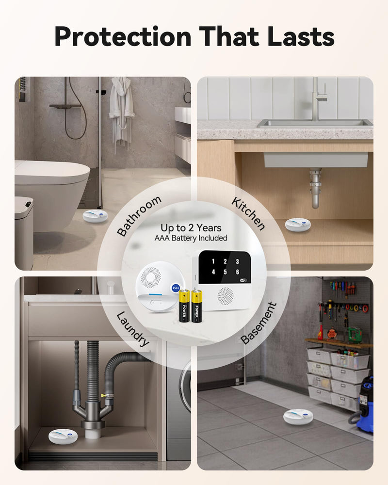 [Australia - AusPower] - PILSAMAS WIFI Water Leak Detector 4-Pack (Siren) + Samrt Hub with Number Display to Pinpoint Leaks, Multi-Point Alarm, APP Aler, IP67 Wireless Water Sensor & Drip Alarm for Home, Basement, Bathroom 