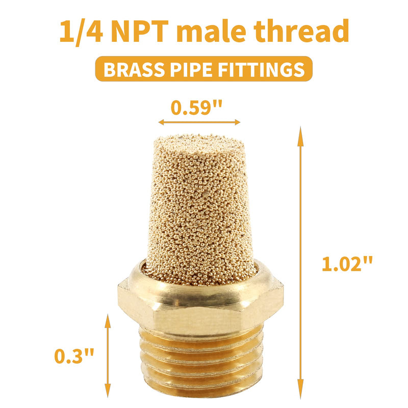 [Australia - AusPower] - 12 Pcs Air Pneumatic Mufflers Silencer, Brass Pneumatic Exhaust Muffler, 1/4 NPT Male Air Silencer Fitting Pointed 