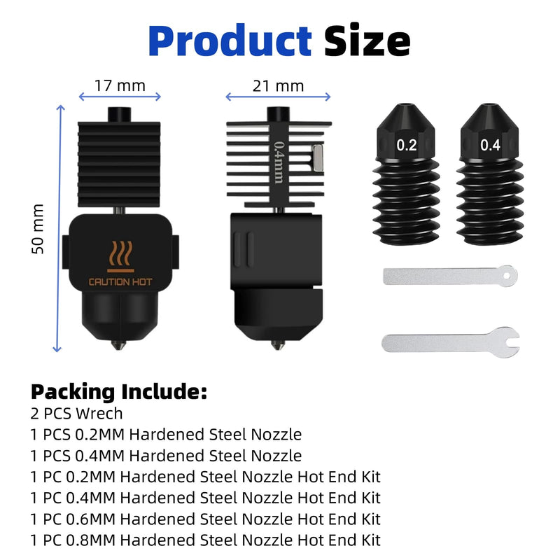 4 Pack 0.2MM 0.4MM 0.6MM 0.8MM A1/A1 Mini Hotend Kit for Bambu Lab 3D Printer - 0.2/0.4mm Hardened Steel Replacement Nozzle High-Temperature Extruder Print Head for Bambu Lab 3D Printer Accessories 1