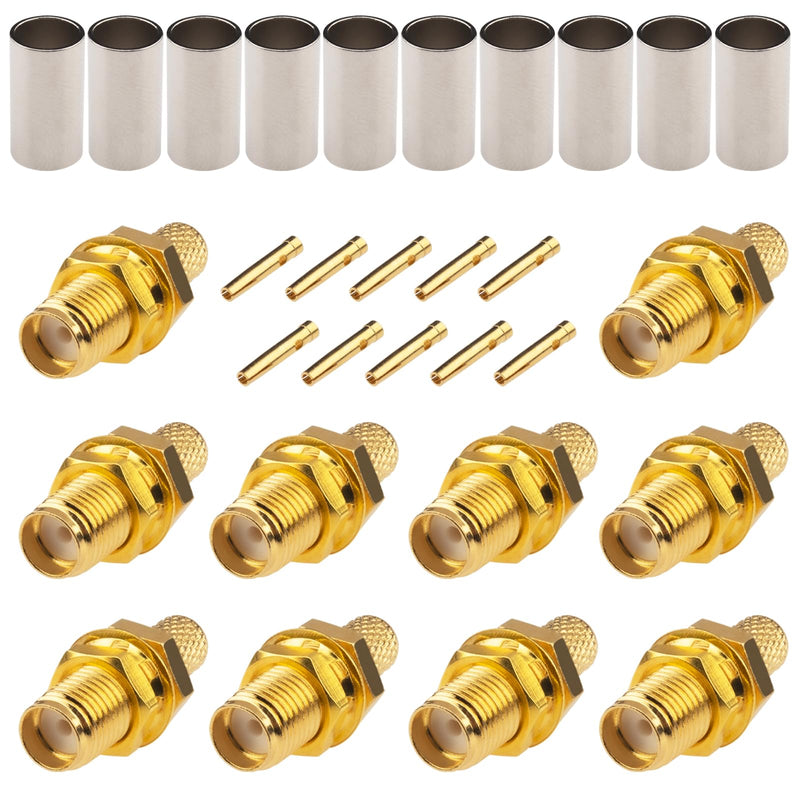 [Australia - AusPower] - BOOBRIE 10-Pack SMA Female Bulkhead Crimp Connector SMA Female Crimp Solder Connector 50 Ohm Gold Plated for RG58 RG142 RG223 LMR195 LMR200 Coaxial Cable 