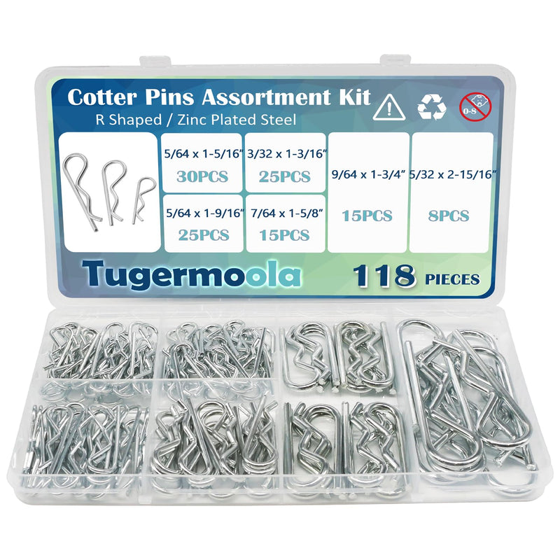 [Australia - AusPower] - 118PCS 6 Sizes Cotter Pin Assortment Kit Zinc Plated Steel R Shaped Small Hardware Hitch Pins Clip Cotter Pins Set OLA010-118 118PCS Assortment Kit 