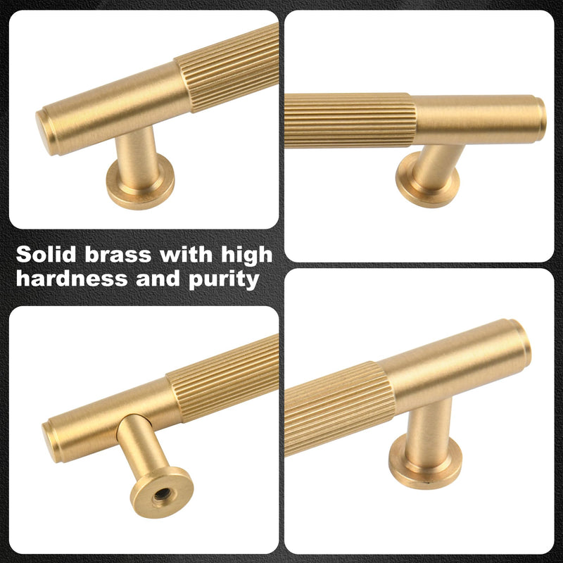 SALISENG Solid Brass Kitchen Cabinet Pulls,7-1/2 Inch Brushed Matt Gold Dresser Drawer Handles, Modern Furniture Hardware Door Pulls for Cupborard Wardrobe Closet Vanity 7-1/2 Inch Hole Centers Brushed Gold 2