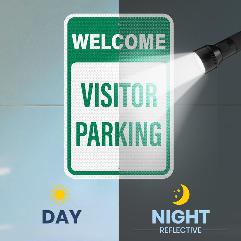 2 Pack Welcome Visitor Parking Sign 18 × 12 Inches High Reflective Weatherproof Aluminum Safety Signage with Pre-Drilled Holes for Home Office Yard Private Driveway