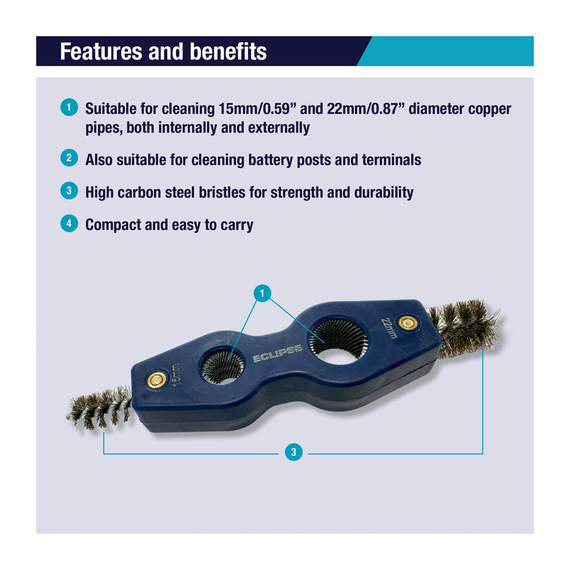 [Australia - AusPower] - ECLIPSE Professional Tools E4IN1PCDT 4-in-1 Pipe Cleaning & Deburring Tool - Interior & Exterior Cleaning of 15mm & 22mm Copper Pipes 