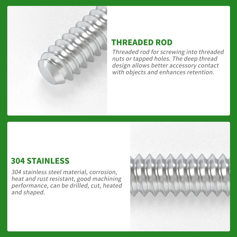 [Australia - AusPower] - TAISHER 2PCS 304 Stainless Steel Fully Threaded Rod，1/4"-20 Long Threaded Screw 12" Length Right Hand Threads 1/4"-20 