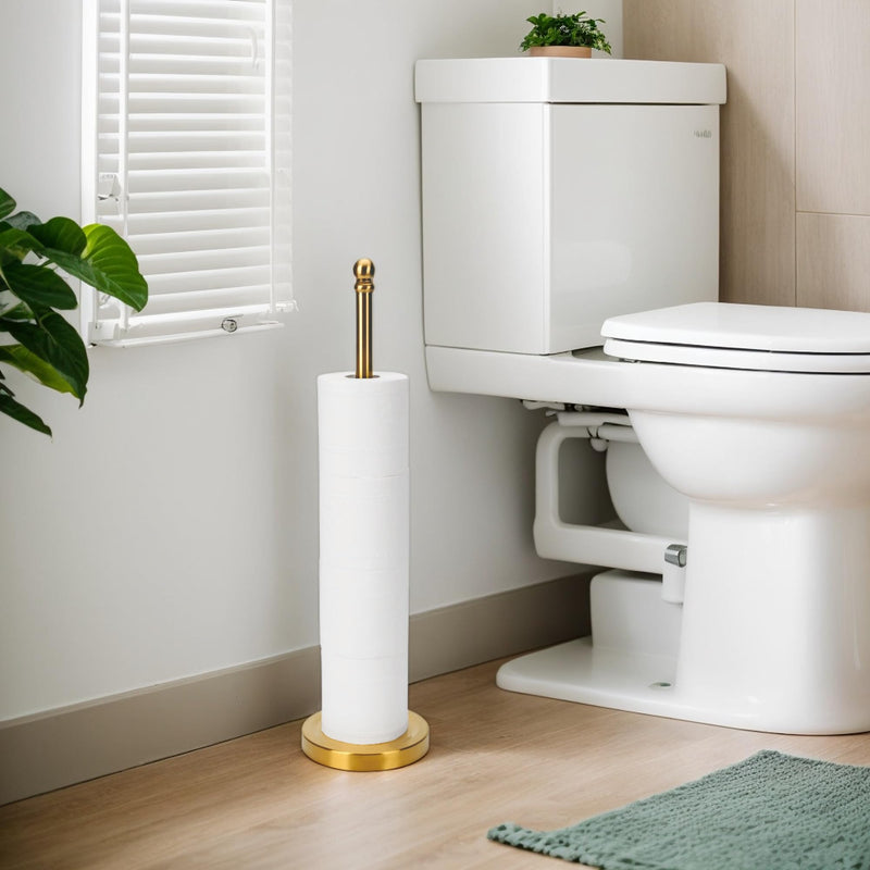 Songtec Toilet Paper Holder Stand Reserve for Bathroom, Holds 4/5 Rolls, Compact TP Roll Holder Storage, Stainless Steel (Gold) Gold