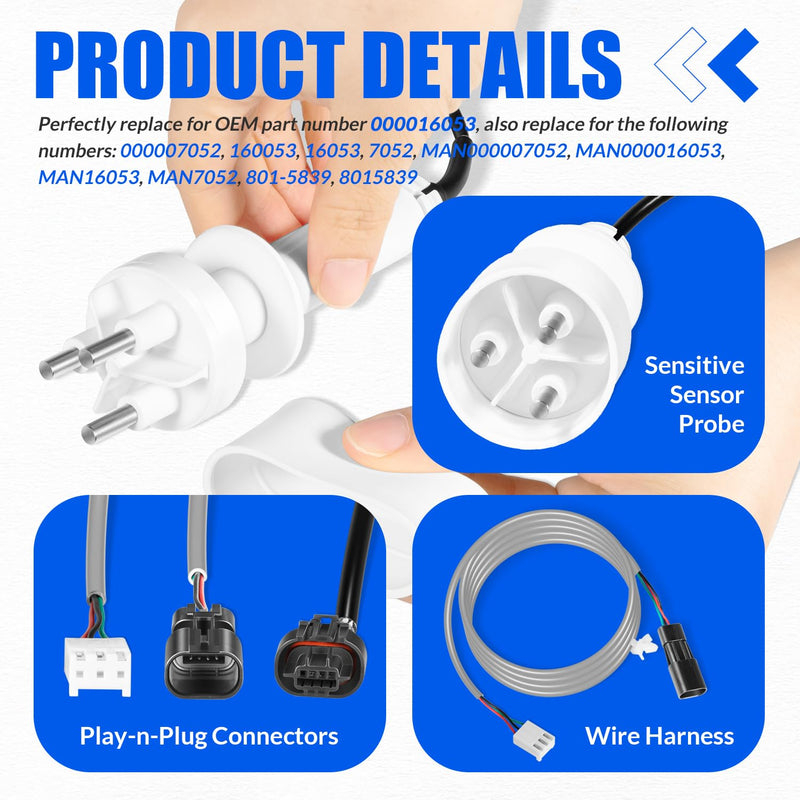 [Australia - AusPower] - 000016053 Ice Water Level Sensor Probe Kit with Harness for Manitowoc Ice Maker, Replace for 000007052, 000007724, 000007099, for Model I0322, I1000, I2170C, IB0682DC, ID0302A, IR0500A, IY0304A 
